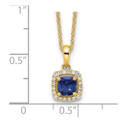 14k Yellow Gold 1/10 Ct. Lab Grown Diamond VS/SI+ G+ and Created Sapphire 18 inch Pendant Necklace