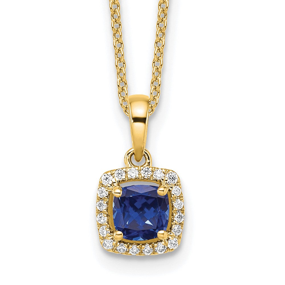 10k Yellow Gold 1/10 Ct. Lab Grown Diamond VS/SI+ G+ and Created Sapphire 18 inch Pendant Necklace