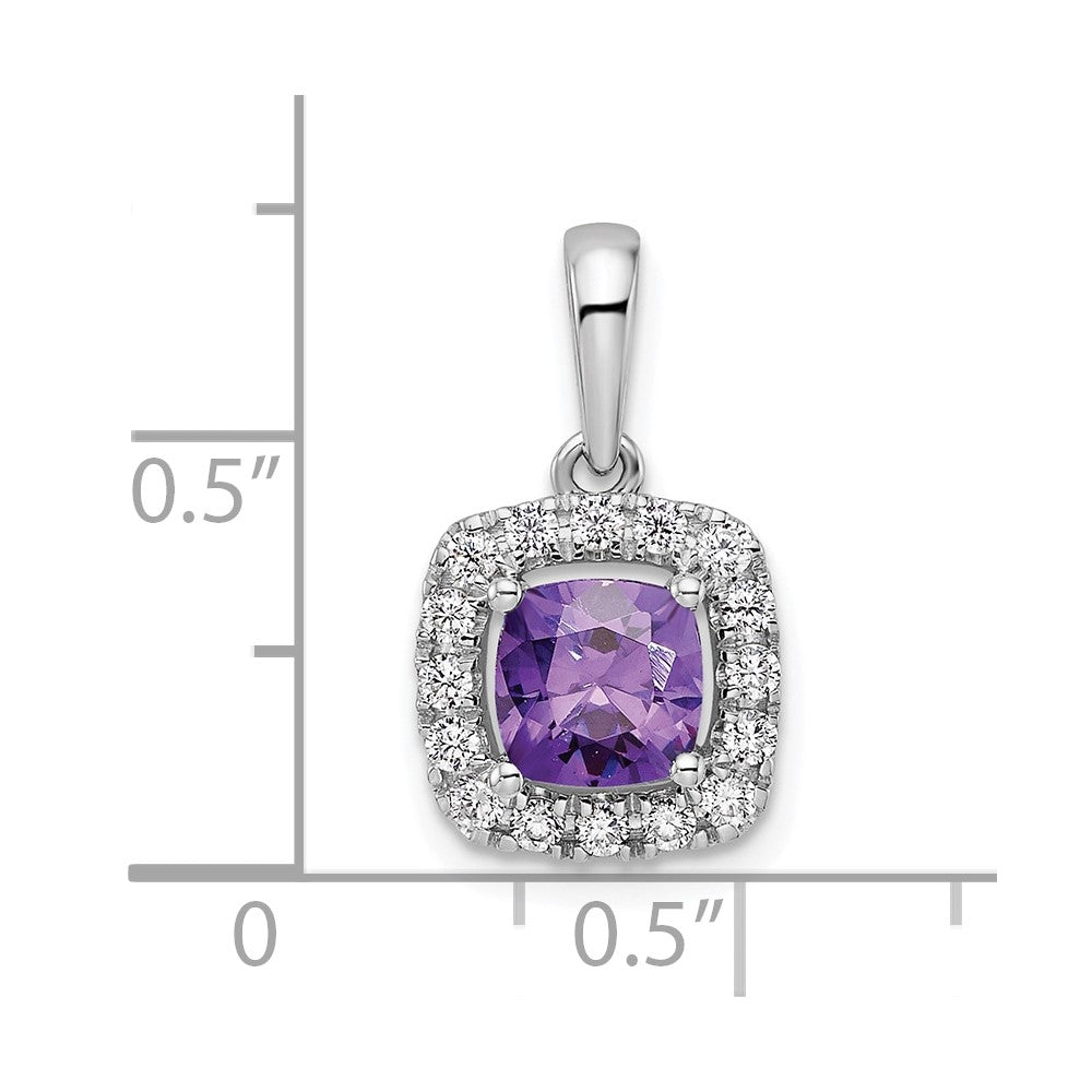 14k White Gold 1/4 Ct. Lab Grown Diamond VS/SI+ G+ February Birthstone Amethyst Halo Pendant