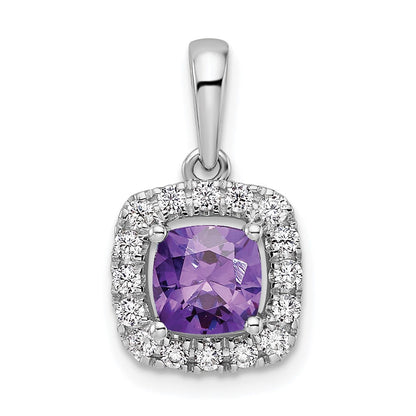 14k White Gold 1/4 Ct. Lab Grown Diamond VS/SI+ G+ February Birthstone Amethyst Halo Pendant