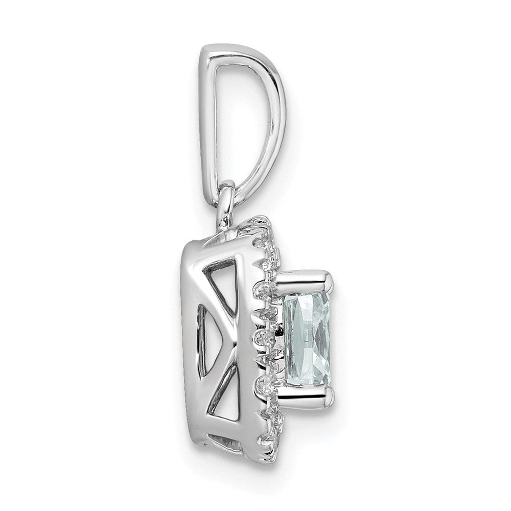 14k White Gold 1/4 Ct. Lab Grown Diamond VS/SI+ G+ March Birthstone Aquamarine Halo Pendant