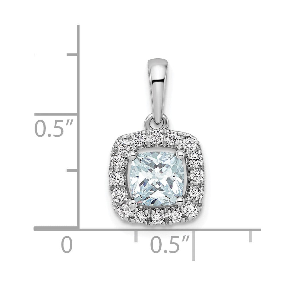 14k White Gold 1/4 Ct. Lab Grown Diamond VS/SI+ G+ March Birthstone Aquamarine Halo Pendant