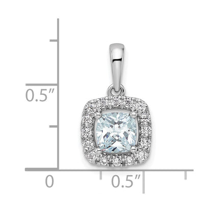 14k White Gold 1/4 Ct. Lab Grown Diamond VS/SI+ G+ March Birthstone Aquamarine Halo Pendant