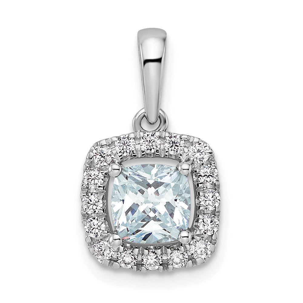 14k White Gold 1/4 Ct. Lab Grown Diamond VS/SI+ G+ March Birthstone Aquamarine Halo Pendant