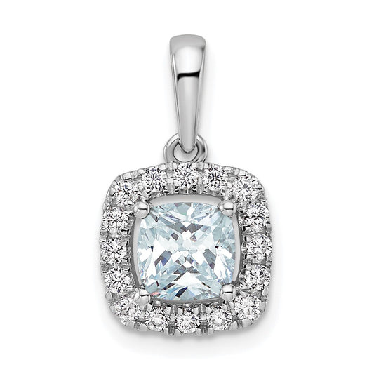 14k White Gold 1/4 Ct. Lab Grown Diamond VS/SI+ G+ March Birthstone Aquamarine Halo Pendant