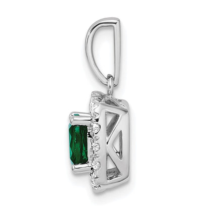 14k White Gold 1/4 Ct. Lab Grown Diamond VS/SI+ G+ May Birthstone Lab Created Emerald Halo Pendant