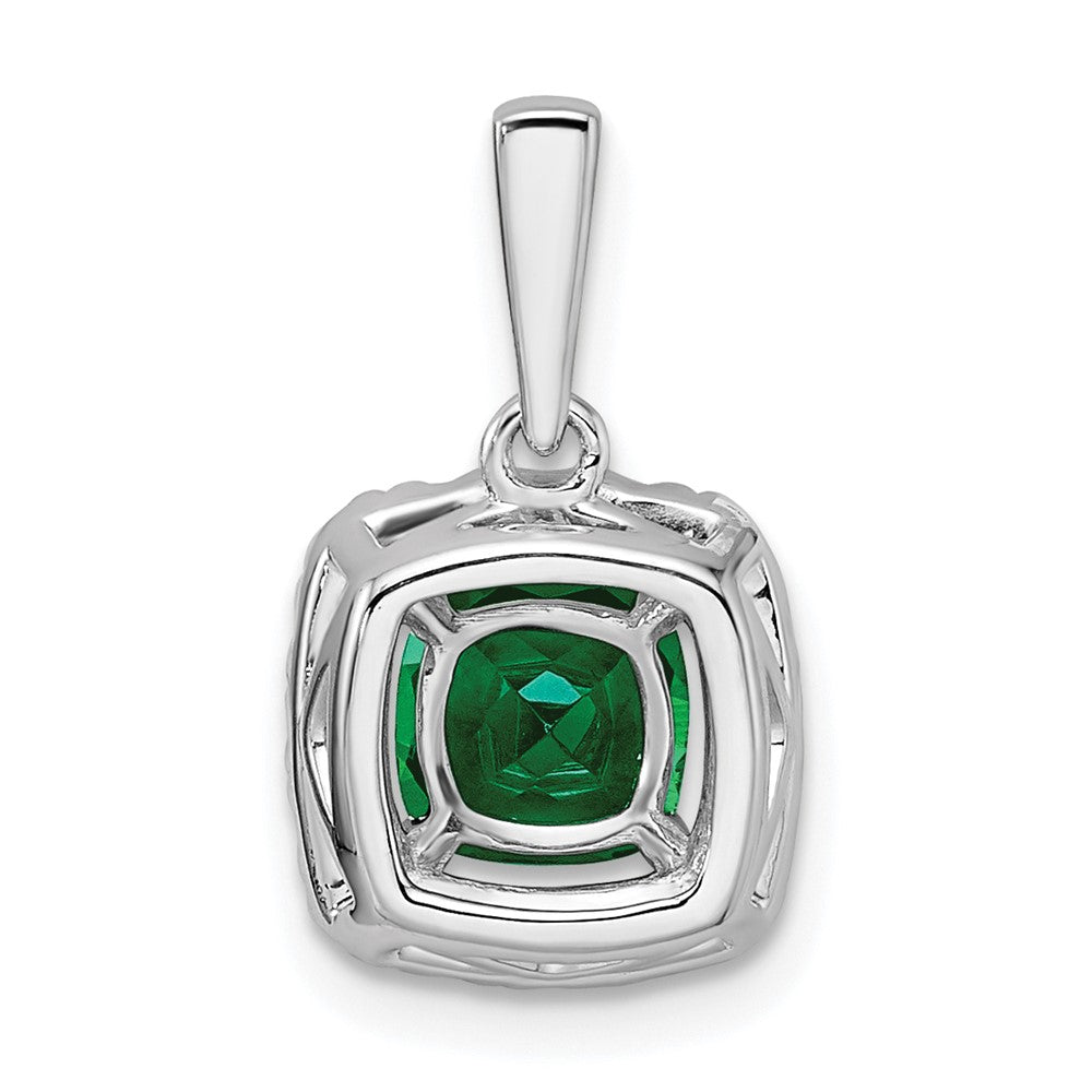 14k White Gold 1/4 Ct. Lab Grown Diamond VS/SI+ G+ May Birthstone Lab Created Emerald Halo Pendant