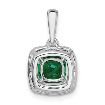 14k White Gold 1/4 Ct. Lab Grown Diamond VS/SI+ G+ May Birthstone Lab Created Emerald Halo Pendant