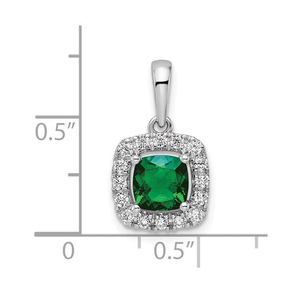 14k White Gold 1/4 Ct. Lab Grown Diamond VS/SI+ G+ May Birthstone Lab Created Emerald Halo Pendant
