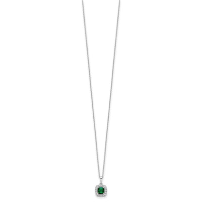 10k White Gold 1/4 Ct. Lab Grown Diamond VS/SI+ G+ and Created Emerald 18 inch Pendant Necklace
