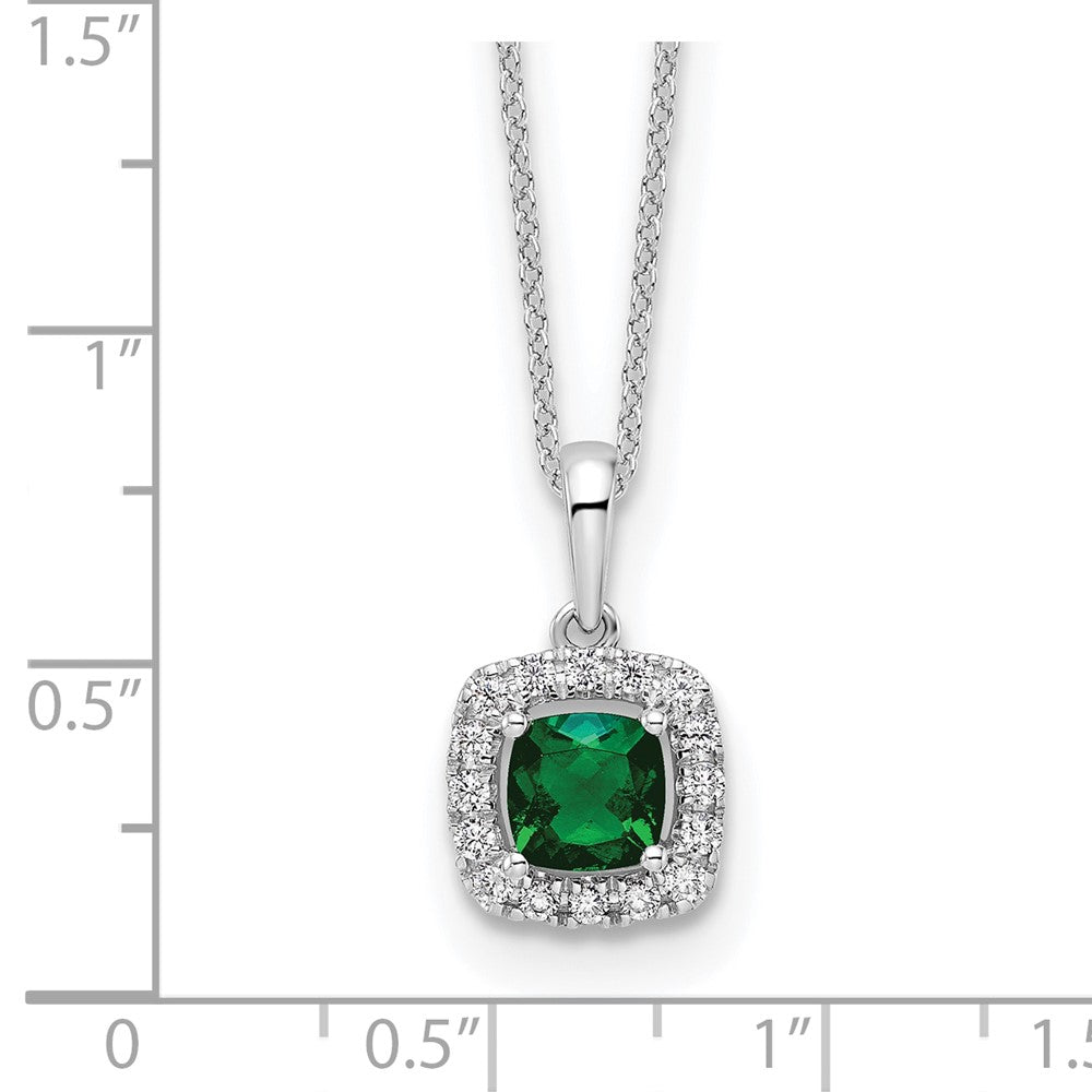 10k White Gold 1/4 Ct. Lab Grown Diamond VS/SI+ G+ and Created Emerald 18 inch Pendant Necklace
