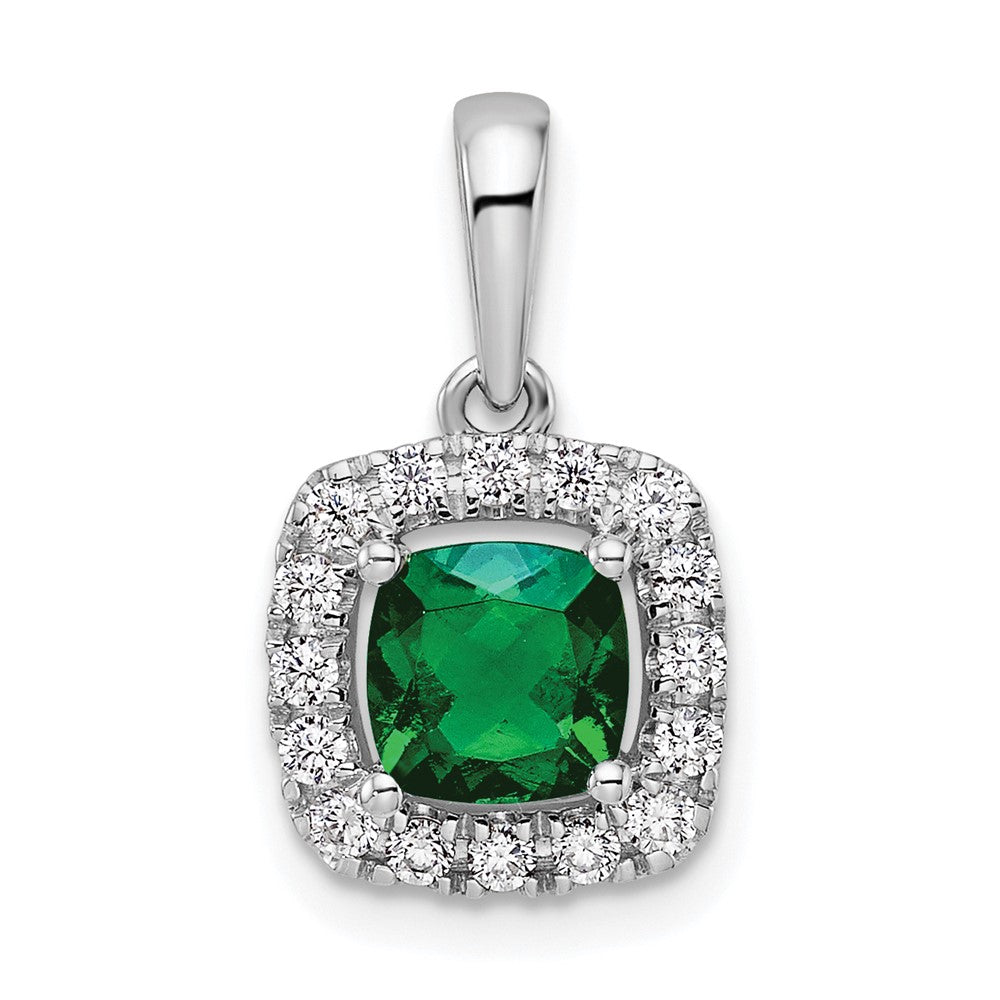 14k White Gold 1/4 Ct. Lab Grown Diamond VS/SI+ G+ May Birthstone Lab Created Emerald Halo Pendant