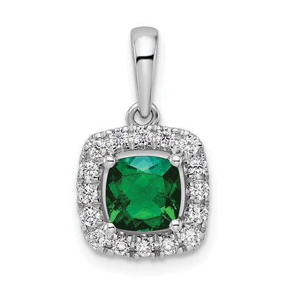 14k White Gold 1/4 Ct. Lab Grown Diamond VS/SI+ G+ May Birthstone Lab Created Emerald Halo Pendant