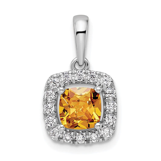 14k White Gold 1/4 Ct. Lab Grown Diamond VS/SI+ G+ November Birthstone Citrine Halo Pendant