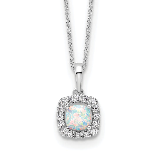 10k White Gold 1/4 Ct. Lab Grown Diamond VS/SI+ G+ and Created Opal 18 inch Pendant Necklace