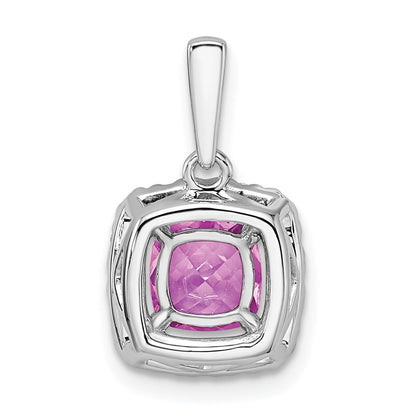 14k White Gold 1/4 Ct. Lab Grown Diamond VS/SI+ G+ October Birthstone Lab Created Pink Sapphire Halo Pendant