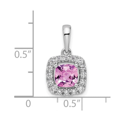 14k White Gold 1/4 Ct. Lab Grown Diamond VS/SI+ G+ October Birthstone Lab Created Pink Sapphire Halo Pendant