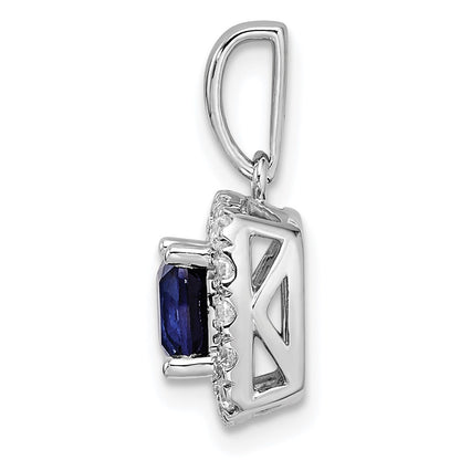 14k White Gold 1/4 Ct. Lab Grown Diamond VS/SI+ G+ September Birthstone Lab Created Blue Sapphire Halo Pendant