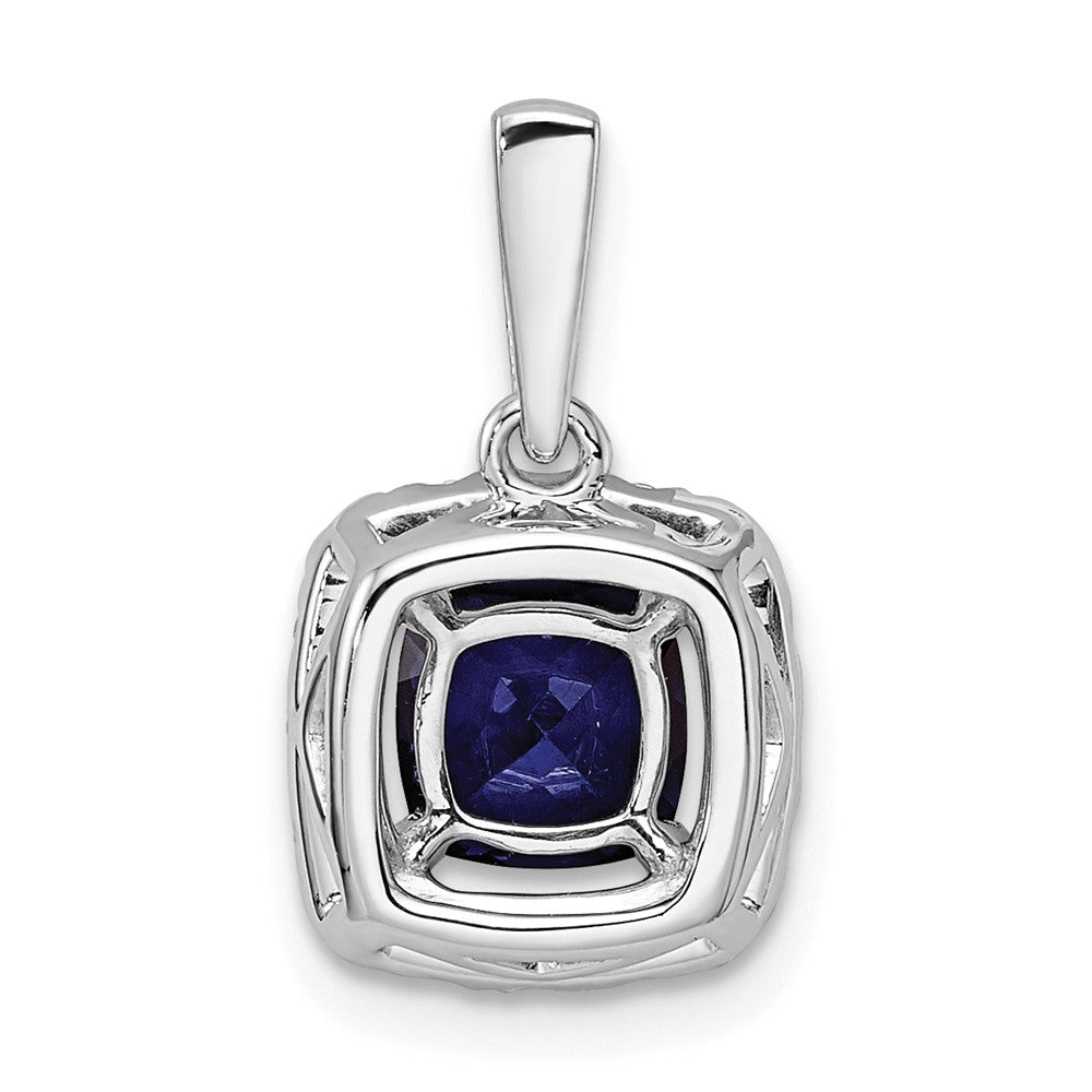 14k White Gold 1/4 Ct. Lab Grown Diamond VS/SI+ G+ September Birthstone Lab Created Blue Sapphire Halo Pendant