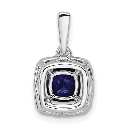 14k White Gold 1/4 Ct. Lab Grown Diamond VS/SI+ G+ September Birthstone Lab Created Blue Sapphire Halo Pendant