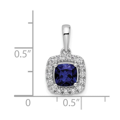 14k White Gold 1/4 Ct. Lab Grown Diamond VS/SI+ G+ September Birthstone Lab Created Blue Sapphire Halo Pendant