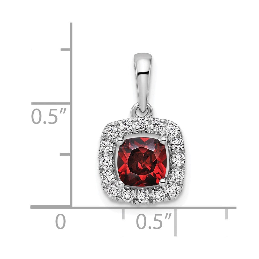 14k White Gold 1/4 Ct. Lab Grown Diamond VS/SI+ G+ January Birthstone Garnet Halo Pendant