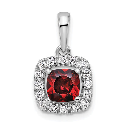 14k White Gold 1/4 Ct. Lab Grown Diamond VS/SI+ G+ January Birthstone Garnet Halo Pendant