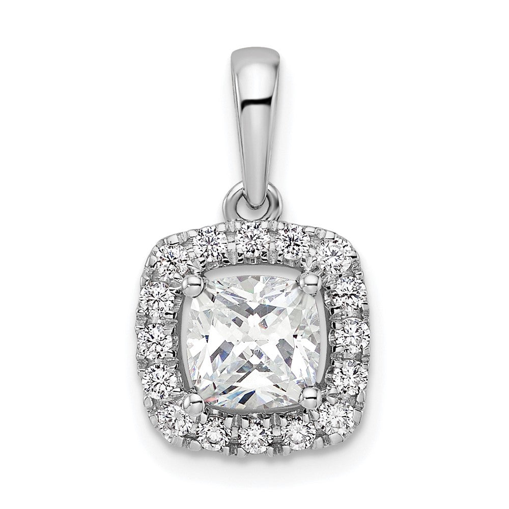 14k White Gold 1/4 Ct. Lab Grown Diamond VS/SI+ G+ April Birthstone White Sapphire Halo Pendant