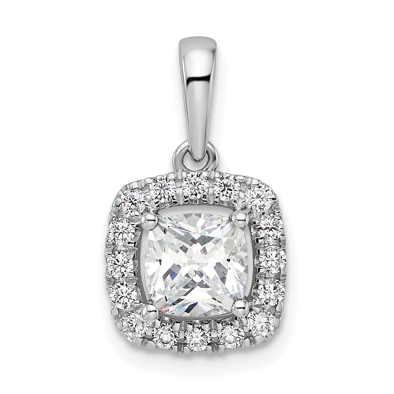 14k White Gold 1/4 Ct. Lab Grown Diamond VS/SI+ G+ April Birthstone White Sapphire Halo Pendant