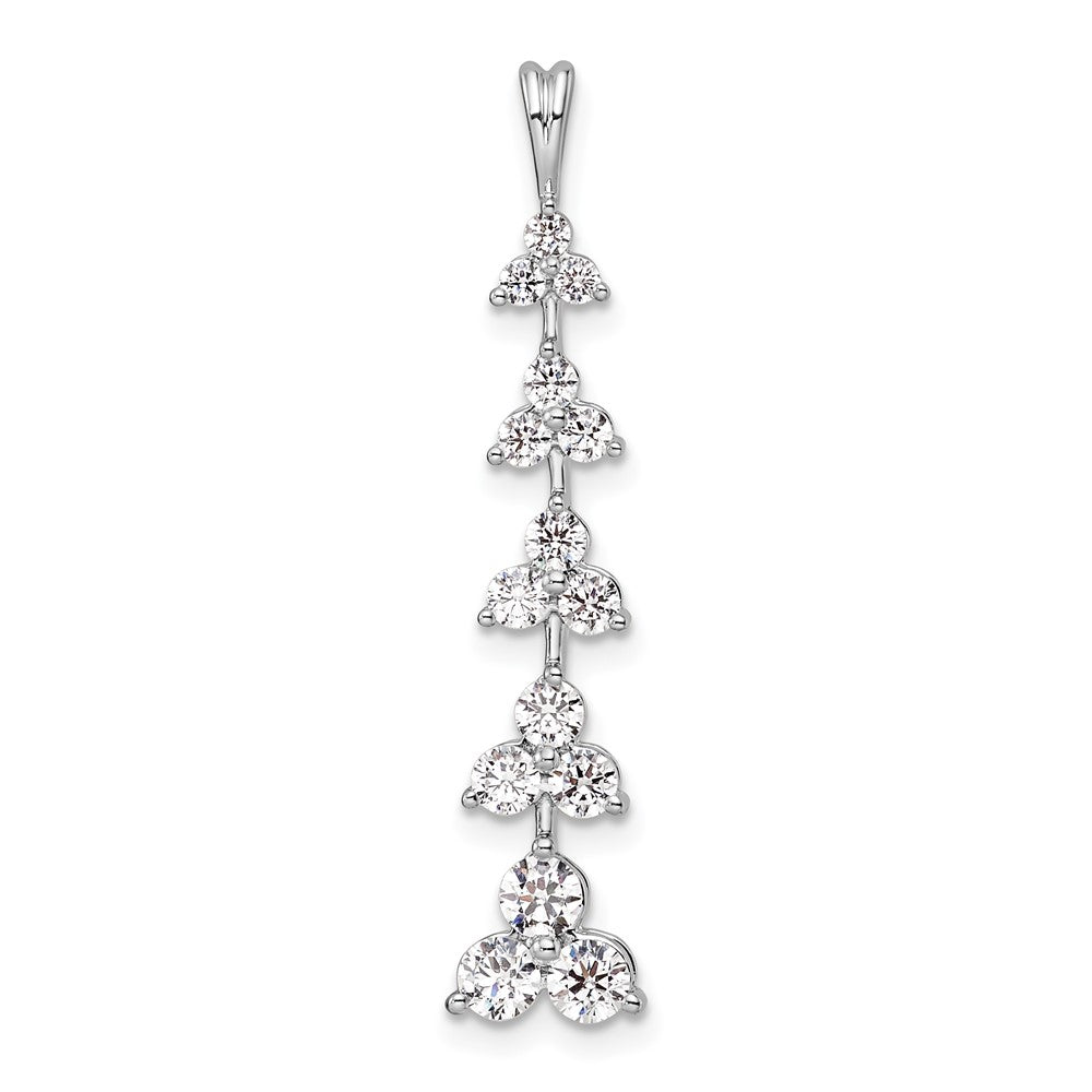 14k White Gold 1 Ct. Lab Grown Diamond VS/SI+ G+ Five Three Stone Cluster Bar Chain Slide Pendant