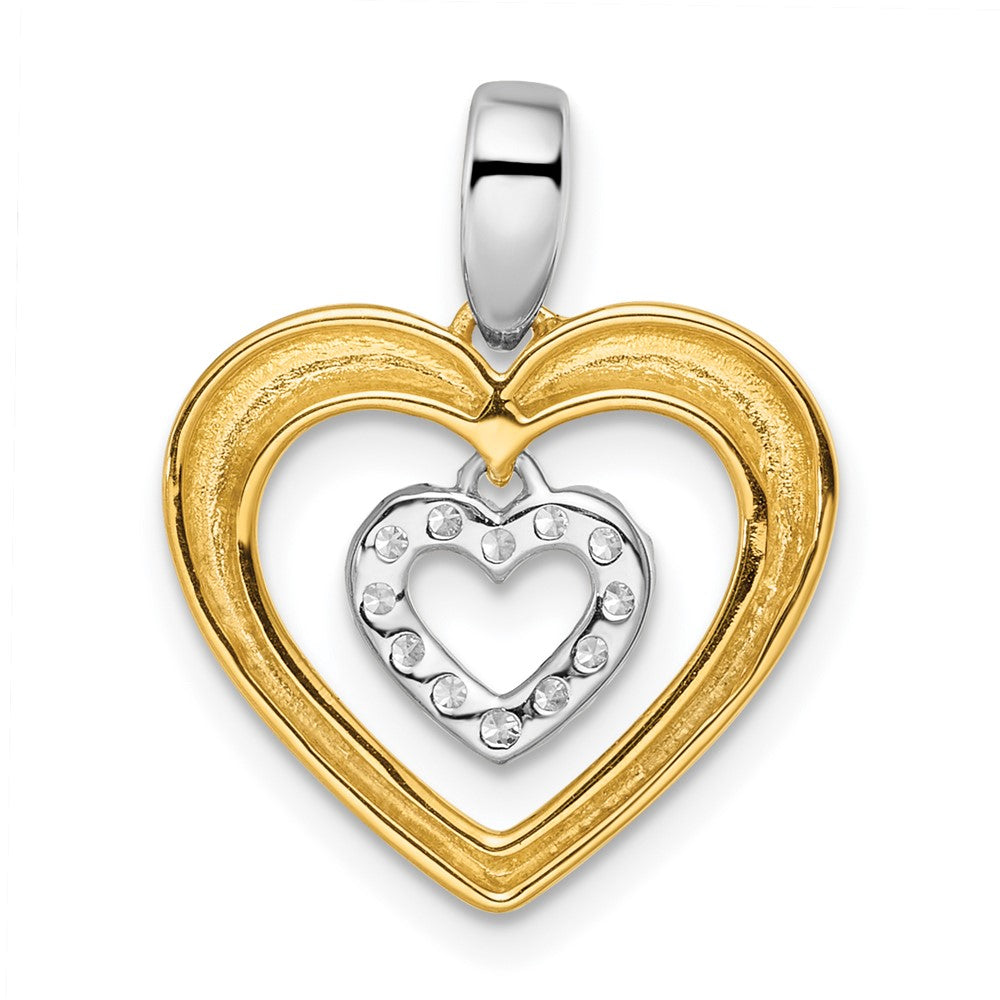14k Two-tone Two Tone 1/6 Ct. Lab Grown Diamond VS/SI+ G+ Dangle Double Heart Pendant