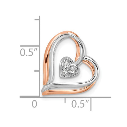 14k Two-tone Two Tone Rose and White Gold 1/20 Ct. Lab Grown Diamond VS/SI+ G+ Double Framed Heart Chain Slide Pendant