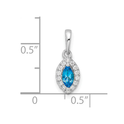 14k White Gold 1/10 Ct. Lab Grown Diamond VS/SI+ G+ and Blue Topaz December Birthstone Pendant