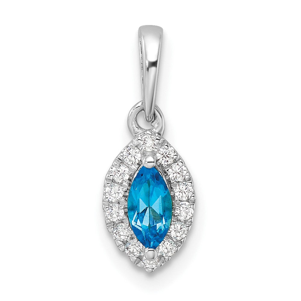 14k White Gold 1/10 Ct. Lab Grown Diamond VS/SI+ G+ and Blue Topaz December Birthstone Pendant