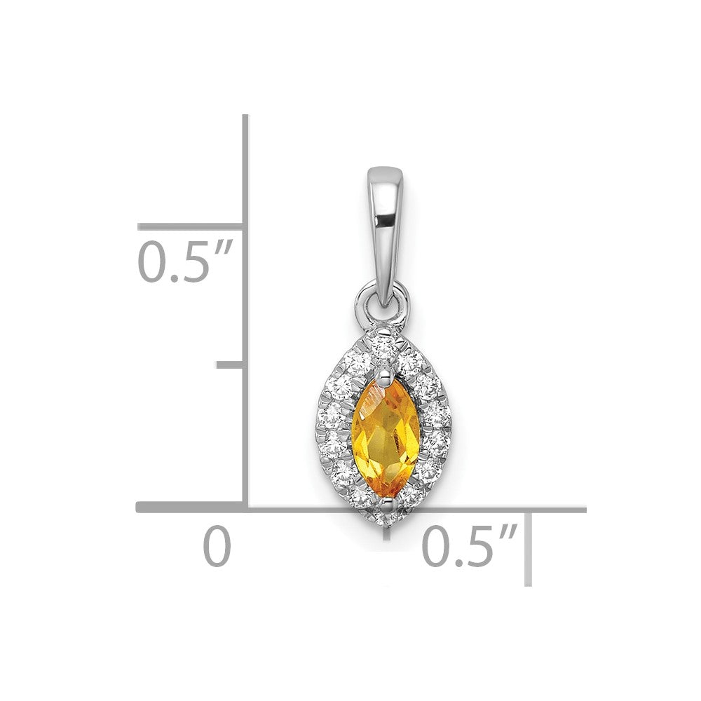 14k White Gold 1/10 Ct. Lab Grown Diamond VS/SI+ G+ and Citrine November Birthstone Pendant