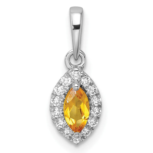 14k White Gold 1/10 Ct. Lab Grown Diamond VS/SI+ G+ and Citrine November Birthstone Pendant