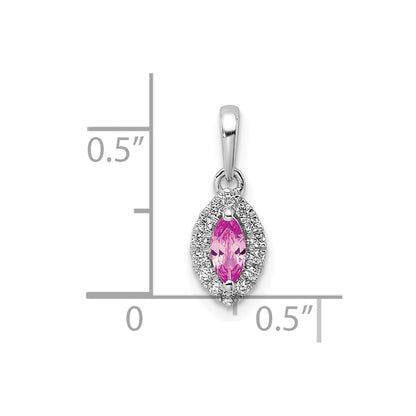 14k White Gold 1/10 Ct. Lab Grown Diamond VS/SI+ G+ and Lab Created Pink Sapphire October Birthstone Pendant