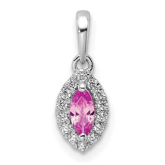 14k White Gold 1/10 Ct. Lab Grown Diamond VS/SI+ G+ and Lab Created Pink Sapphire October Birthstone Pendant