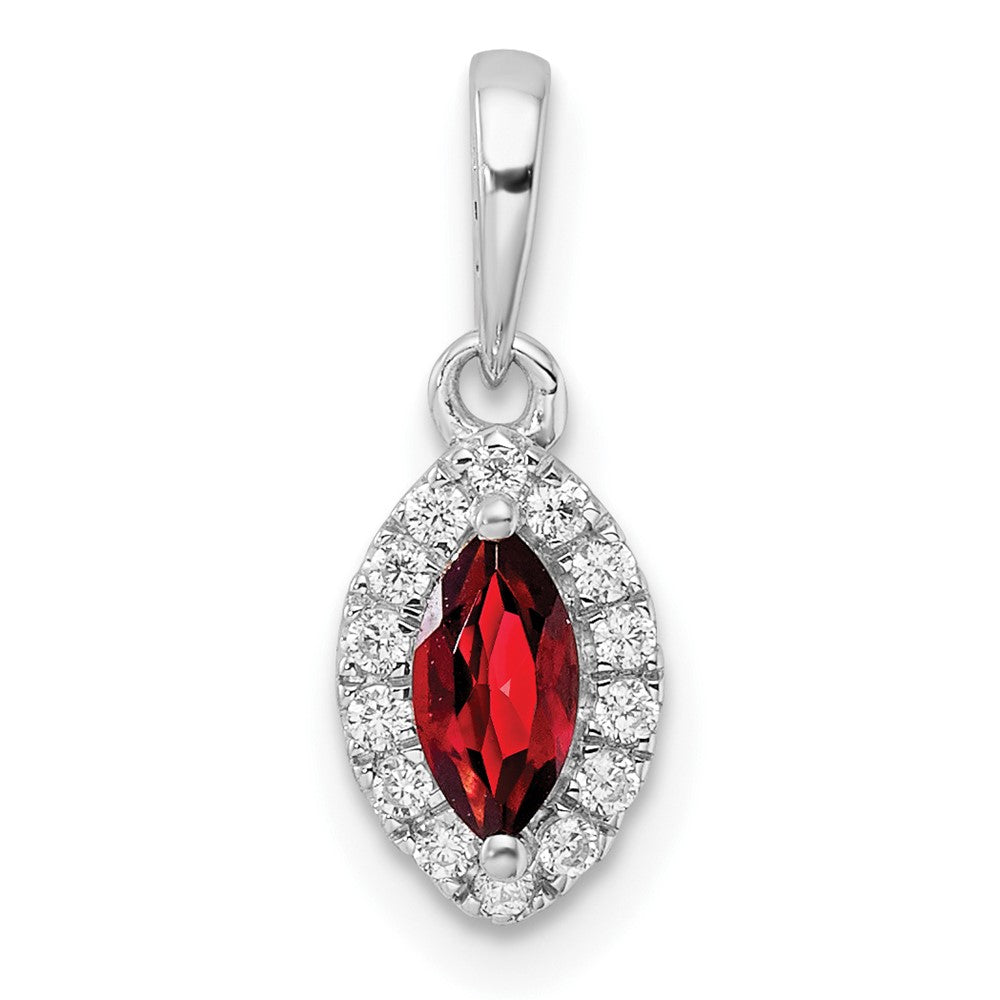 14k White Gold 1/10 Ct. Lab Grown Diamond VS/SI+ G+ and Garnet January Birthstone Pendant