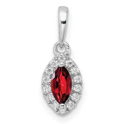 14k White Gold 1/10 Ct. Lab Grown Diamond VS/SI+ G+ and Garnet January Birthstone Pendant