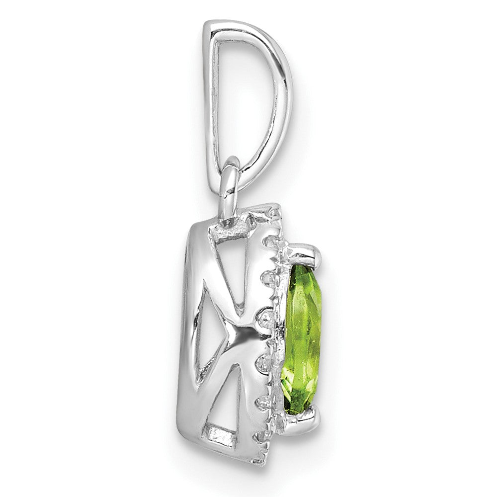14k White Gold 1/10 Ct. Lab Grown Diamond VS/SI+ G+ and Peridot August Birthstone Pendant