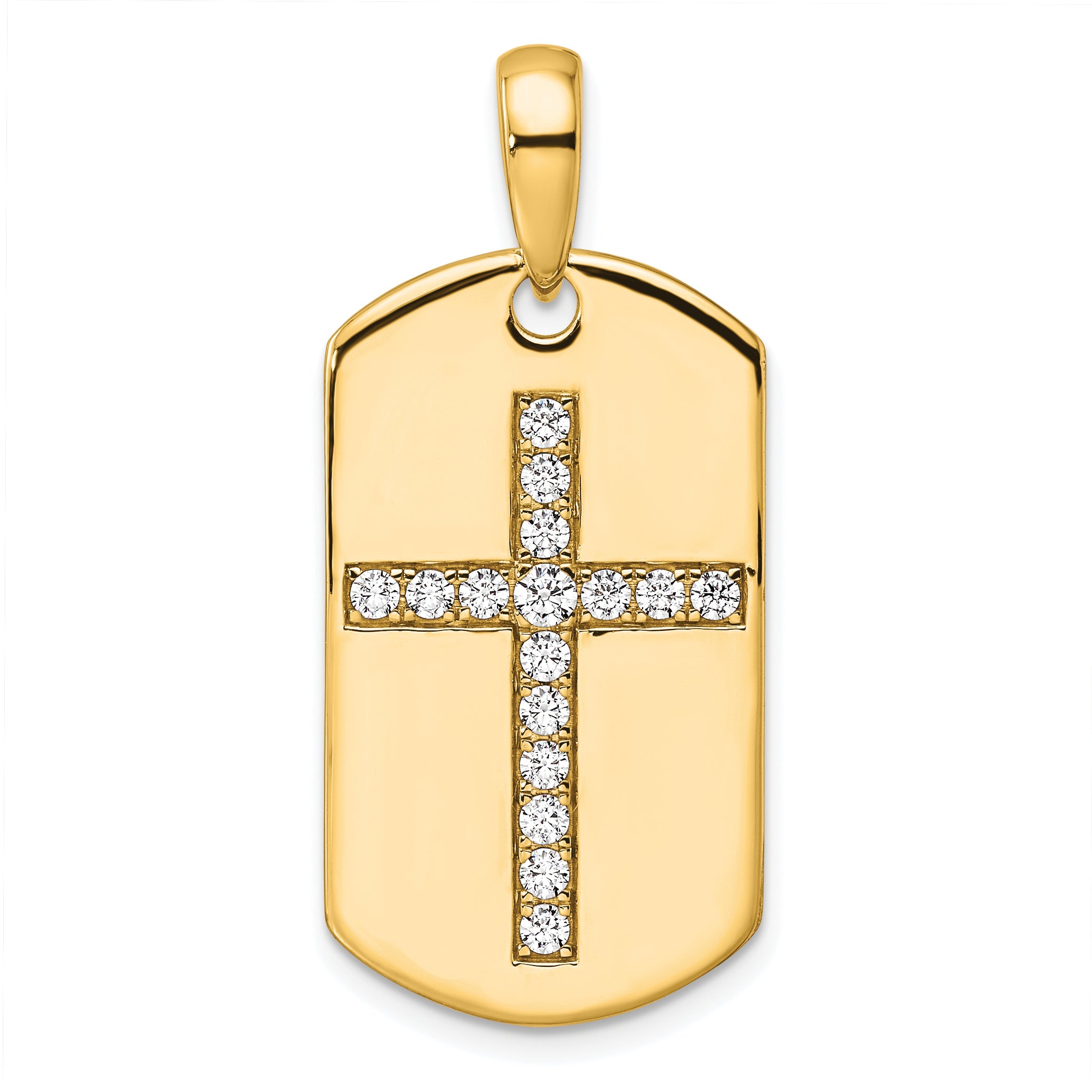 14K Yellow Gold True Origin Men'S 1/2 Carat Lab Grown Diamond Vs D E F Cross Dog Tag Pendant