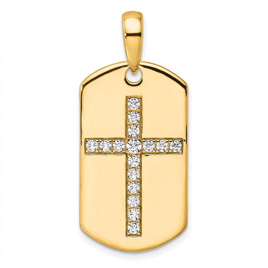 14K Yellow Gold True Origin Men'S 1/2 Carat Lab Grown Diamond Vs D E F Cross Dog Tag Pendant