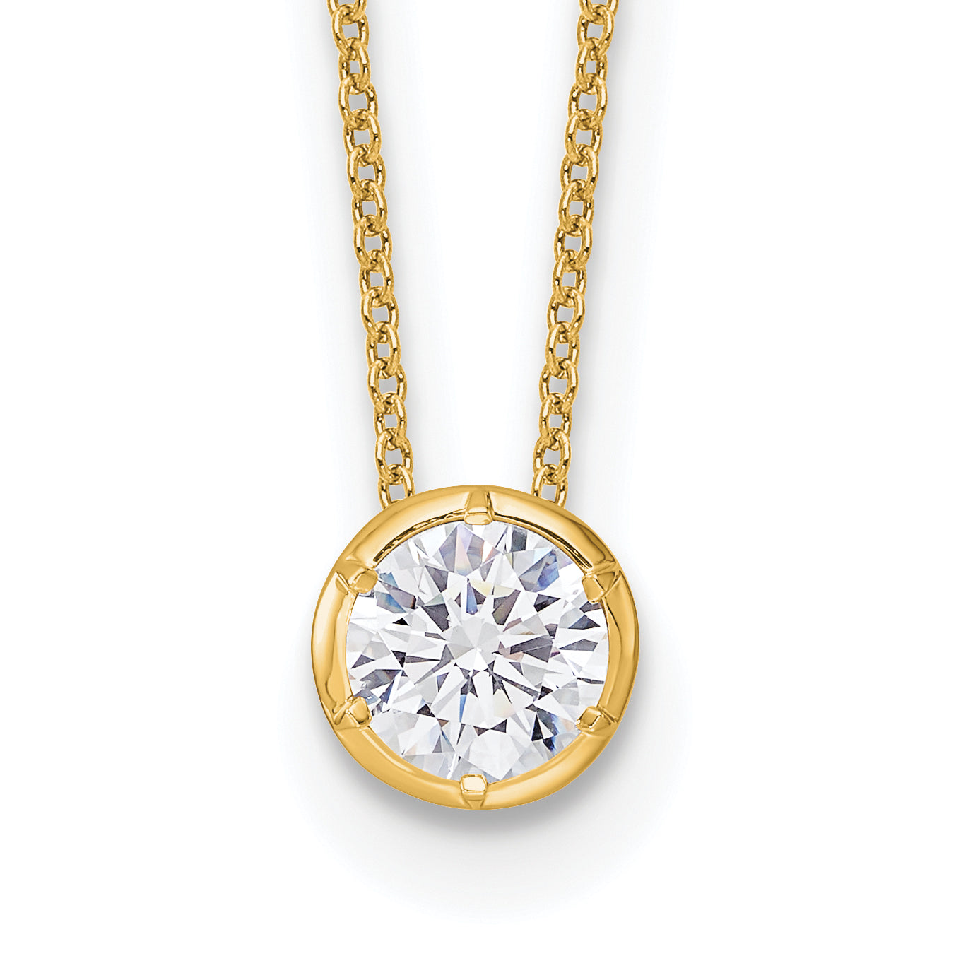 14k Yellow Gold 1 Ct. Lab Grown Diamond VS/SI+ G+ Round 18 inch Solitaire Slide Necklace