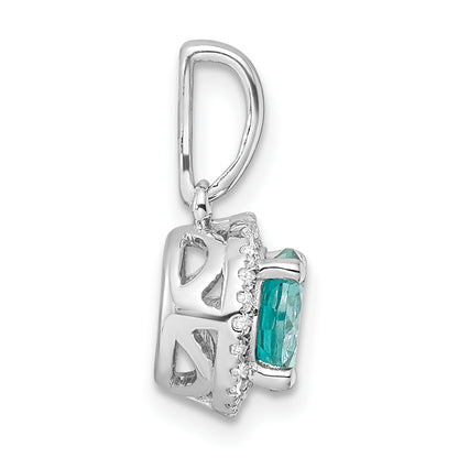 Pure Serenity 14k White Gold 1/10 Ct. Lab Grown Diamond VS/SI+ G+ and Lab Created Paraiba Halo Pendant
