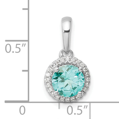 Pure Serenity 14k White Gold 1/10 Ct. Lab Grown Diamond VS/SI+ G+ and Lab Created Paraiba Halo Pendant