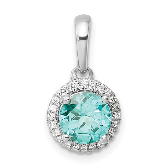 Pure Serenity 14k White Gold 1/10 Ct. Lab Grown Diamond VS/SI+ G+ and Lab Created Paraiba Halo Pendant