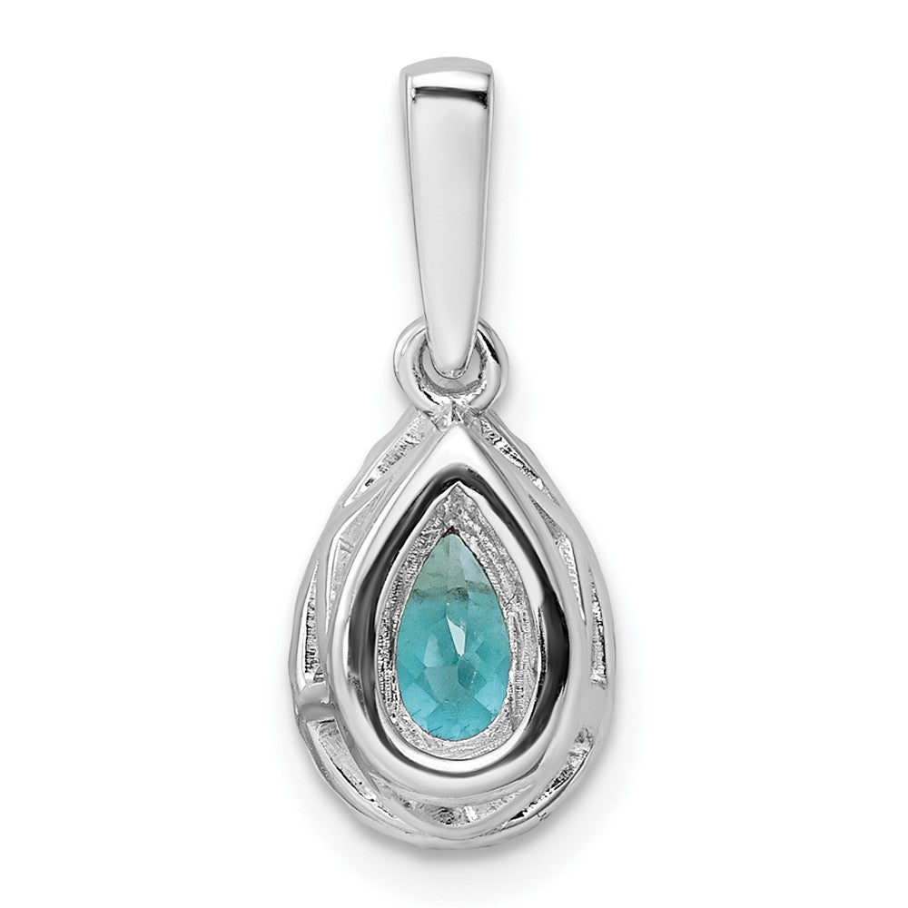 Pure Serenity 14k White Gold 1/8 Ct. Lab Grown Diamond VS/SI+ G+ and Lab Created Paraiba Pear Pendant