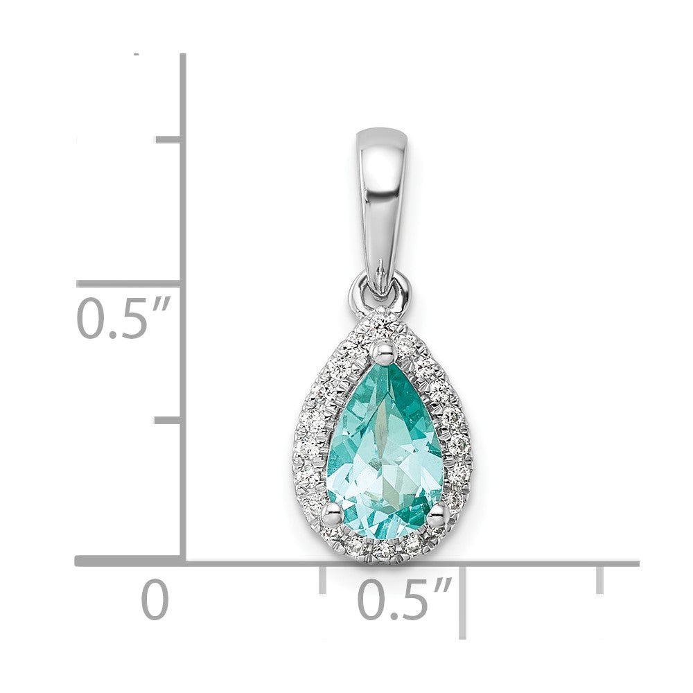 Pure Serenity 14k White Gold 1/8 Ct. Lab Grown Diamond VS/SI+ G+ and Lab Created Paraiba Pear Pendant