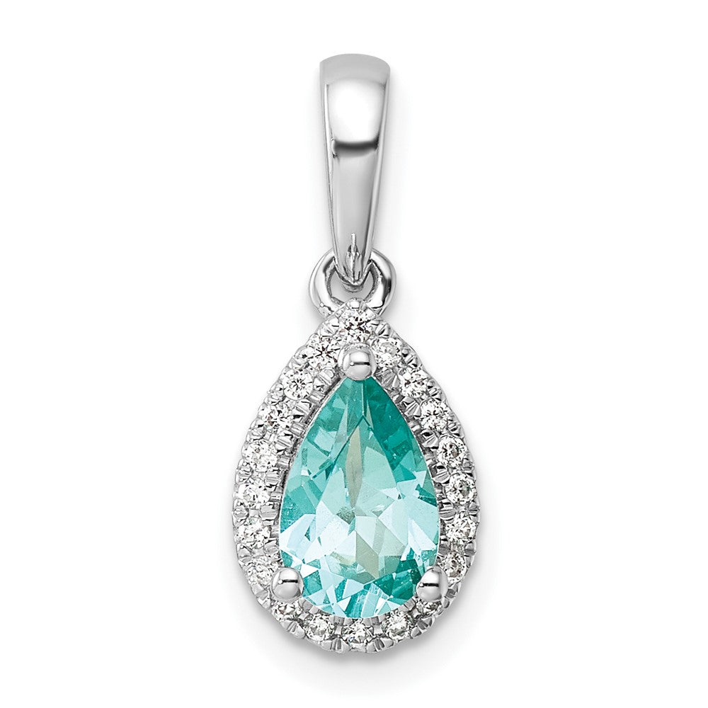 Pure Serenity 14k White Gold 1/8 Ct. Lab Grown Diamond VS/SI+ G+ and Lab Created Paraiba Pear Pendant